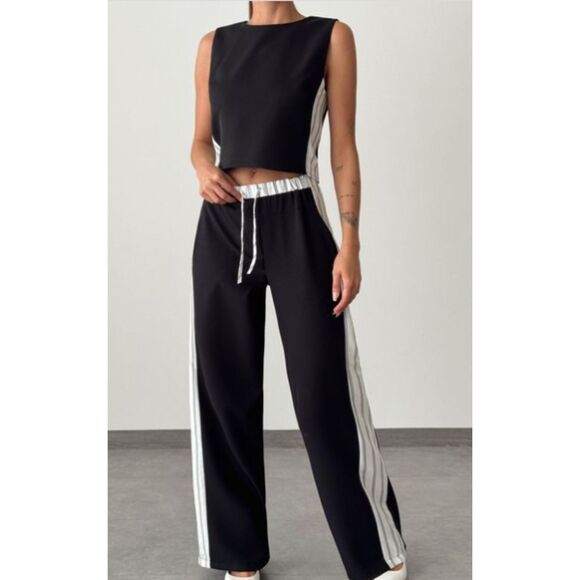 NWT ZARA STRIPED SIDE BAND PANTS Dark navy Ref 1255/405 - Picture 5 of 7